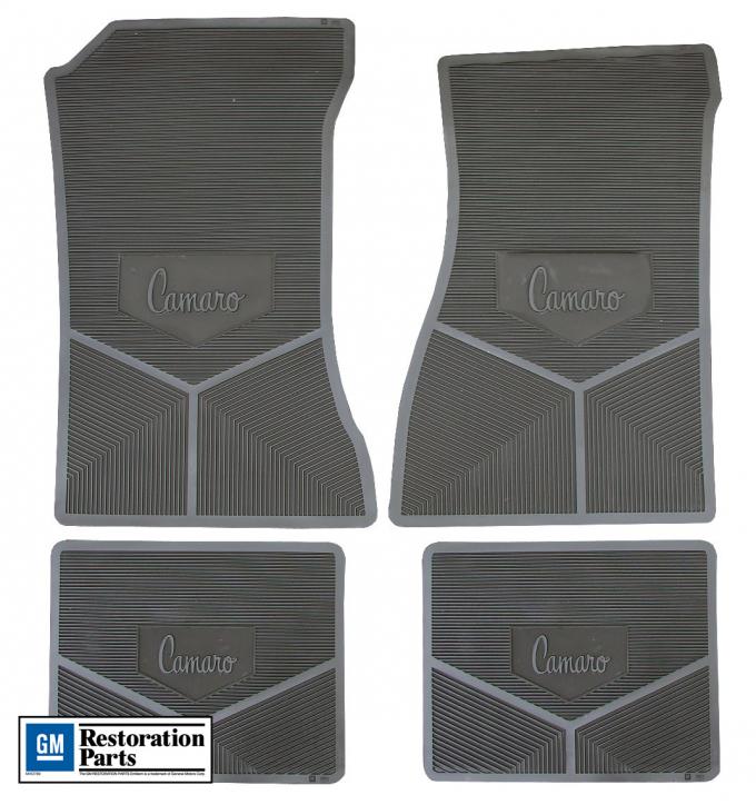 Camaro Rubber Floor Mats, With Vintage Logo, Camaro Script, Black, 1970-1974