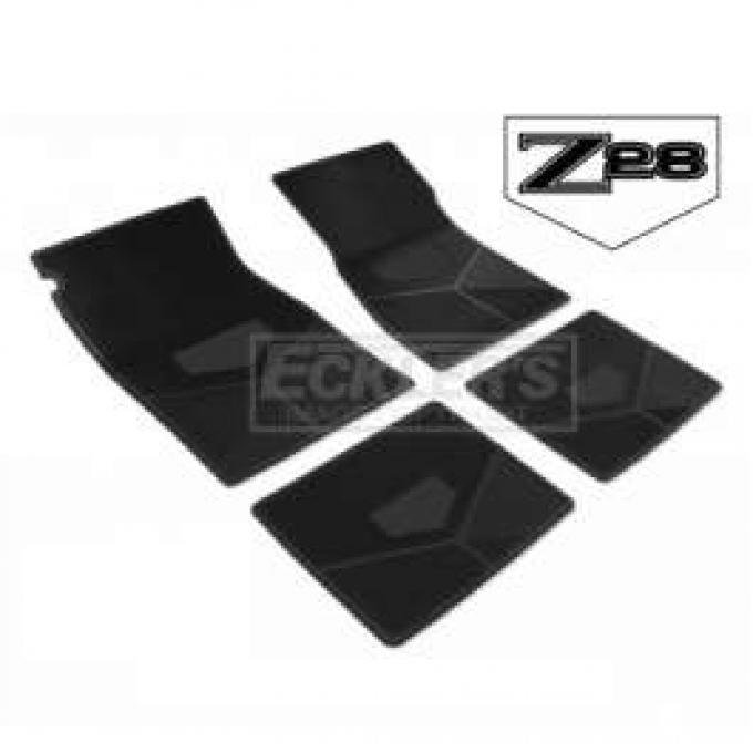 Camaro Rubber Floor Mats, With Z28 Emblem, Black, 1977-1978