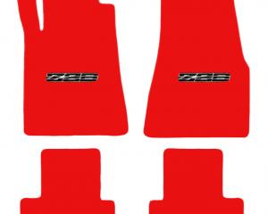 Camaro Floor Mats, 4 Piece Lloyd® Velourtex™, with Z28 Logo in Black, Red Carpet, 1982-1992