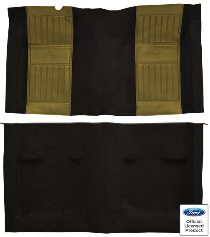 ACC 1971-1973 Ford Mustang Mach 1 with 2 Ivy Gold Running Pony Inserts without Shifter Cut Fastback Nylon Carpet